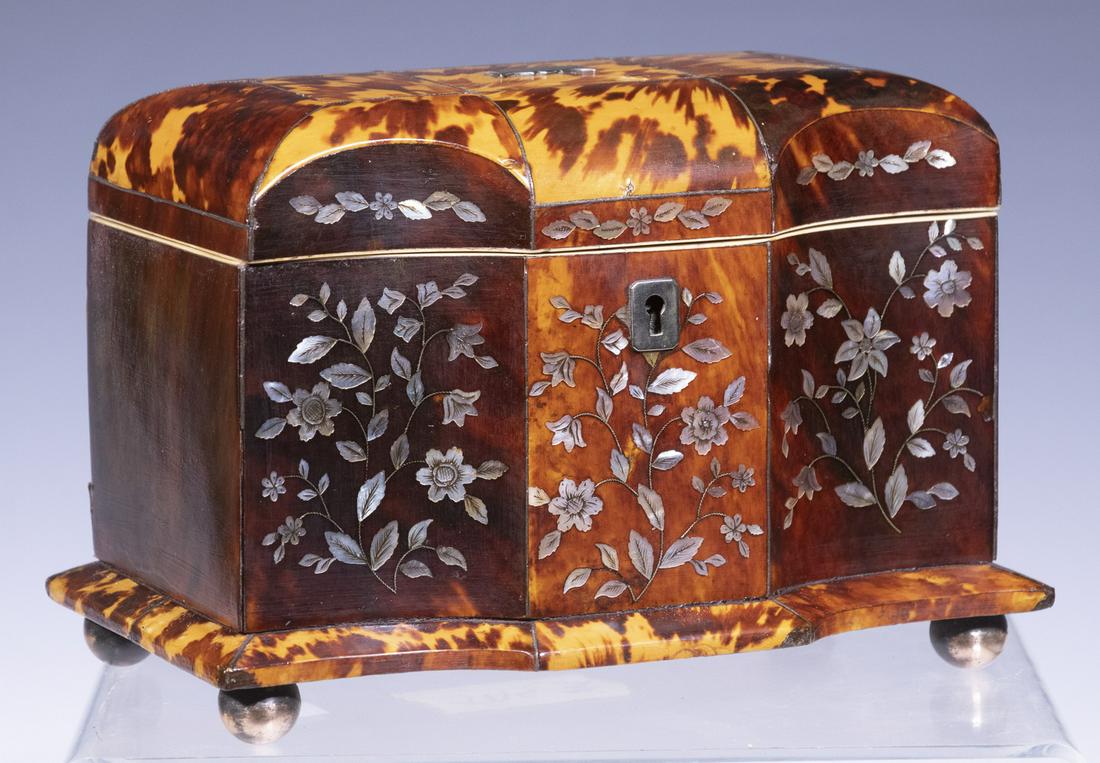 TORTOISESHELL AND MOTHER-OF-PEARL TEA CADDY (1 of 5)