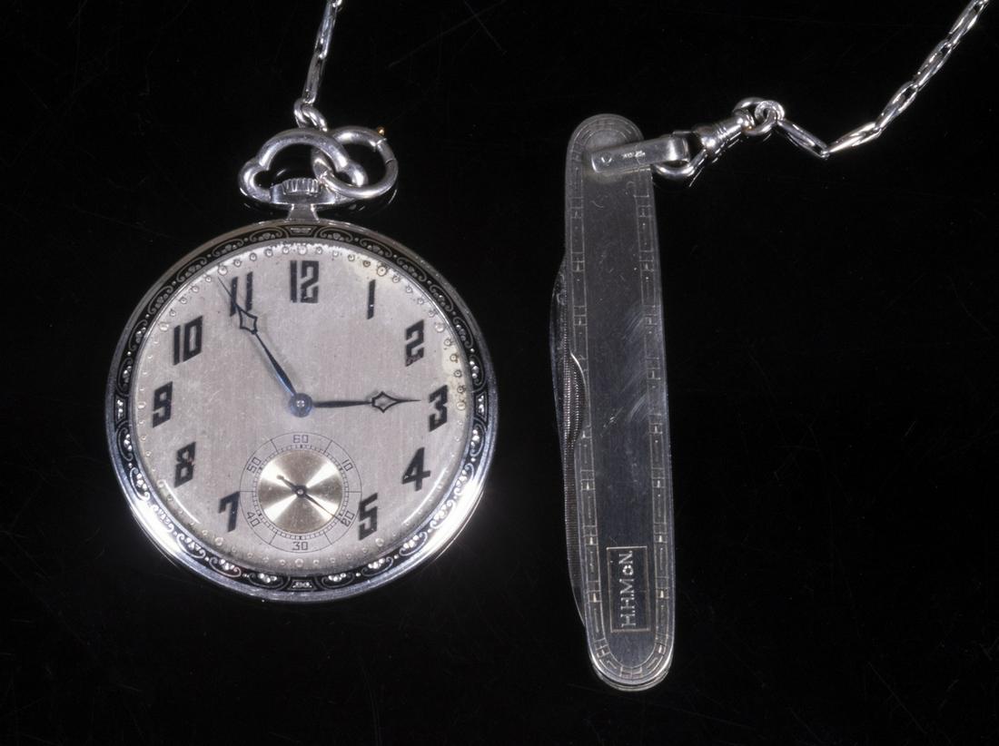 GENT'S 18K PLATINUM AND ENAMEL POCKET WATCH (1 of 10)