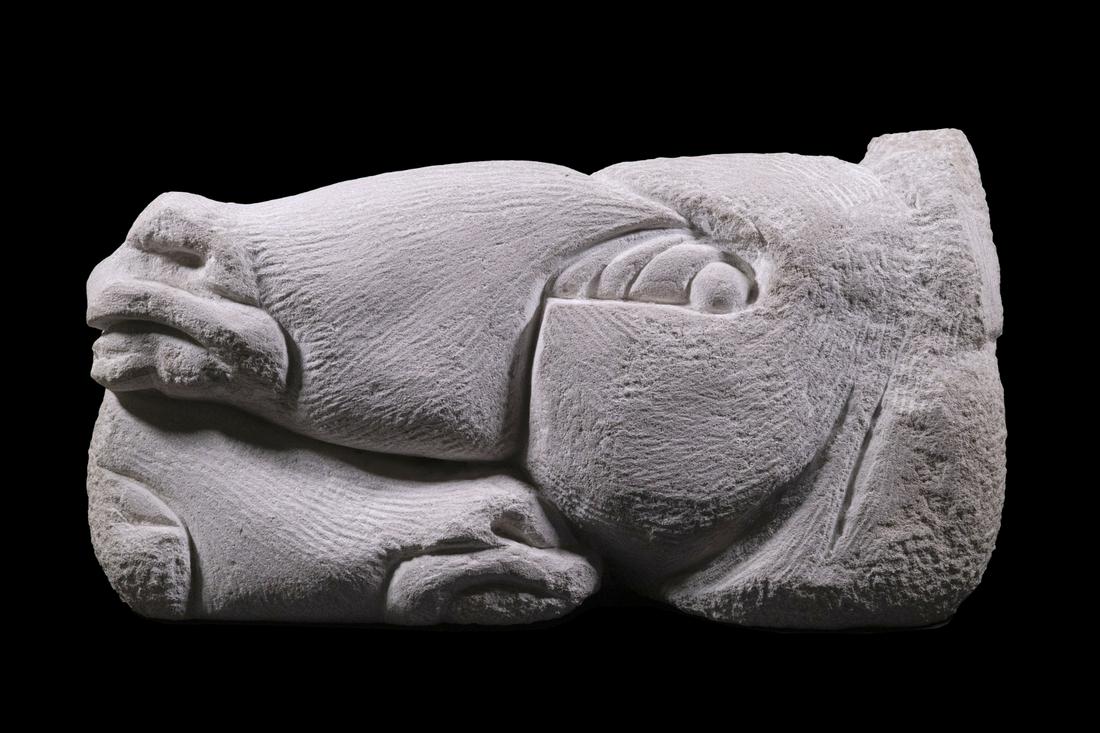 MODERNIST STONE HORSE HEADS SCULPTURE, UNSIGNED (1 of 2)
