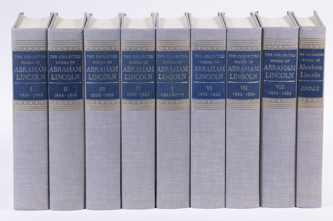 1959 (SET 8 VOL & INDEX) COLLECTED WORKS OF LINCOLN: Basler, Roy, ed.; "The Collected Works of Abraham Lincoln", The Abraham Lincoln Association, Springfield, Illinois, Rutgers University Press, New Brunswick, NJ. History Book Club Edition. 6" x 8 1/2",