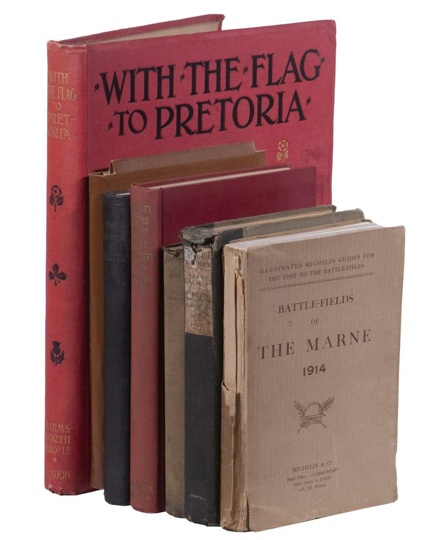 (7) BOOKS ON MILITARY HISTORY, MOSTLY WWI: Including: "With the Flag to Pretoria", A History of the Boer War of 1899-1900" by H.W. Wilson. 1900. Vol I only; "The War Story of C Battery, 103rd US Field Artillery, France, 1917 to 1919" by Samson