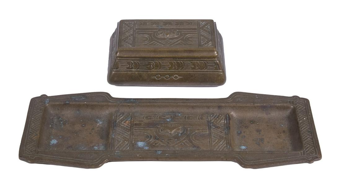TIFFANY STUDIOS "AMERICAN INDIAN" BRONZE DESK ITEMS (1 of 4)