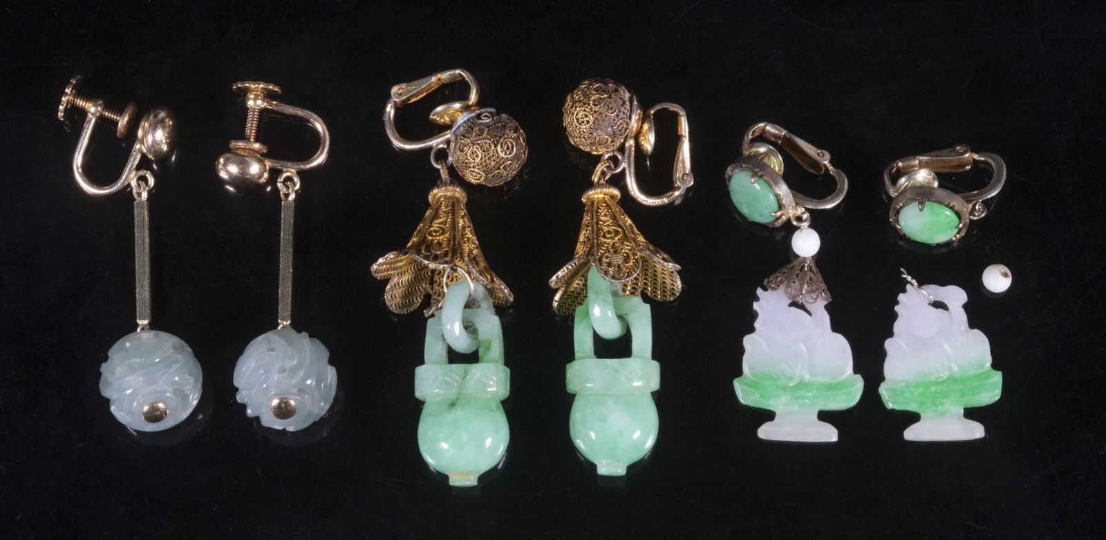 CHINESE SILVER & JADE EARRINGS (1 of 4)