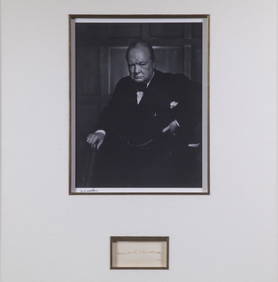 SIGNED KARSCH PORTRAIT OF WINSTON CHURCHILL WITH AUTOGRAPHED CARD FROM THE PRIME MINISTER, FRAMED AS (1 of 5)