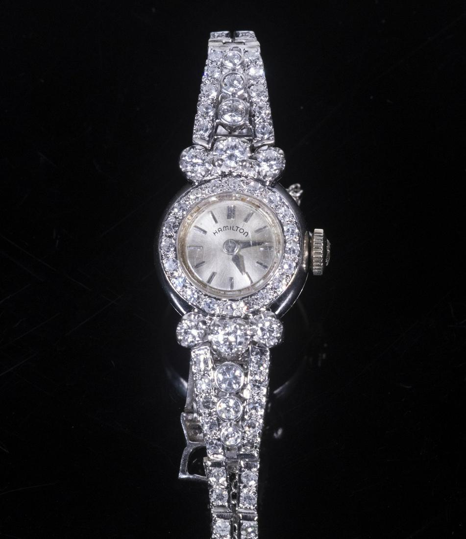 14K WHITE GOLD AND DIAMOND HAMILTON WRISTWATCH (1 of 3)