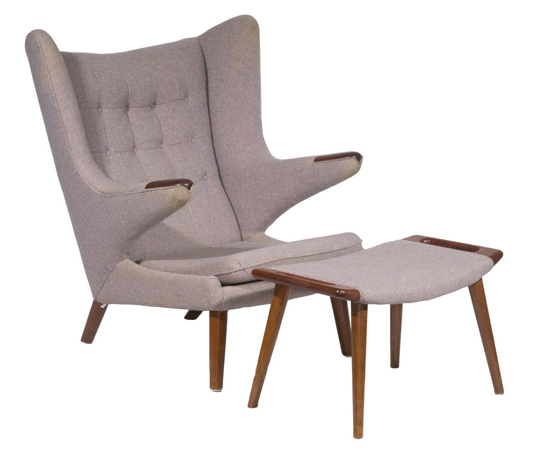HANS WEGNER (DENMARK, 1914-2007) PAPA BEAR CHAIR & OTTOMAN (1 of 6)