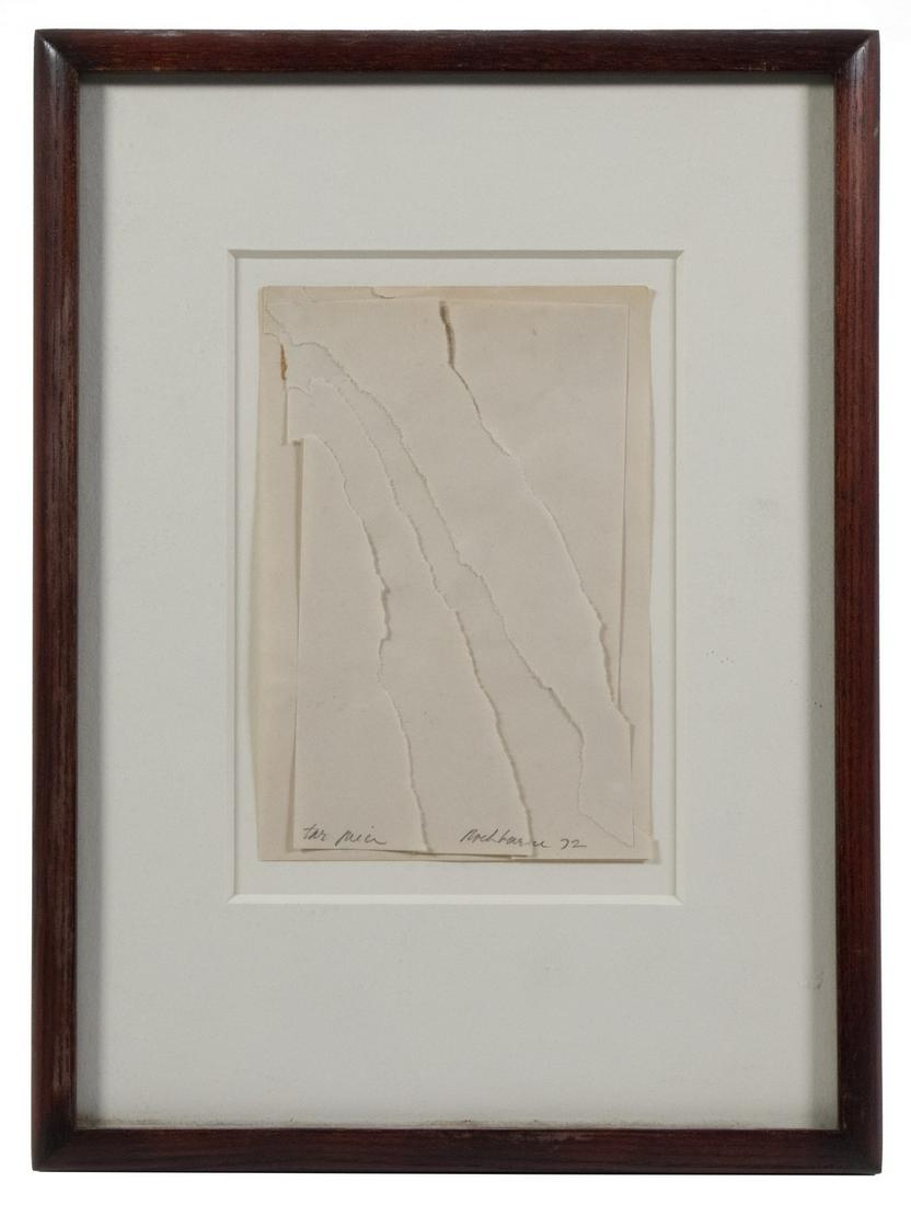 DOROTHEA ROCKBURNE (NY/CANADA, 1932 - ): "Tar Piece", paper collage, 1972, in a cherry stained oak bullnose frame, OS: 11 3/4" x 8 3/4", SS: 5 3/4" x 4", fine condition.