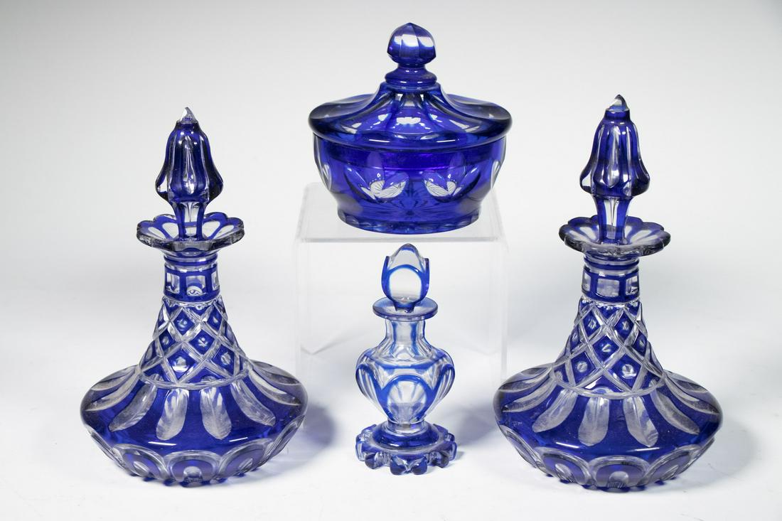 VICTORIAN BLUE CUT-TO-CLEAR DRESSER BOTTLES (1 of 1)