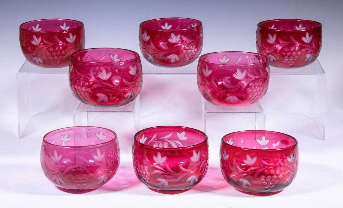 CRANBERRY CUT TO CLEAR GLASS FINGER BOWLS (1 of 2)