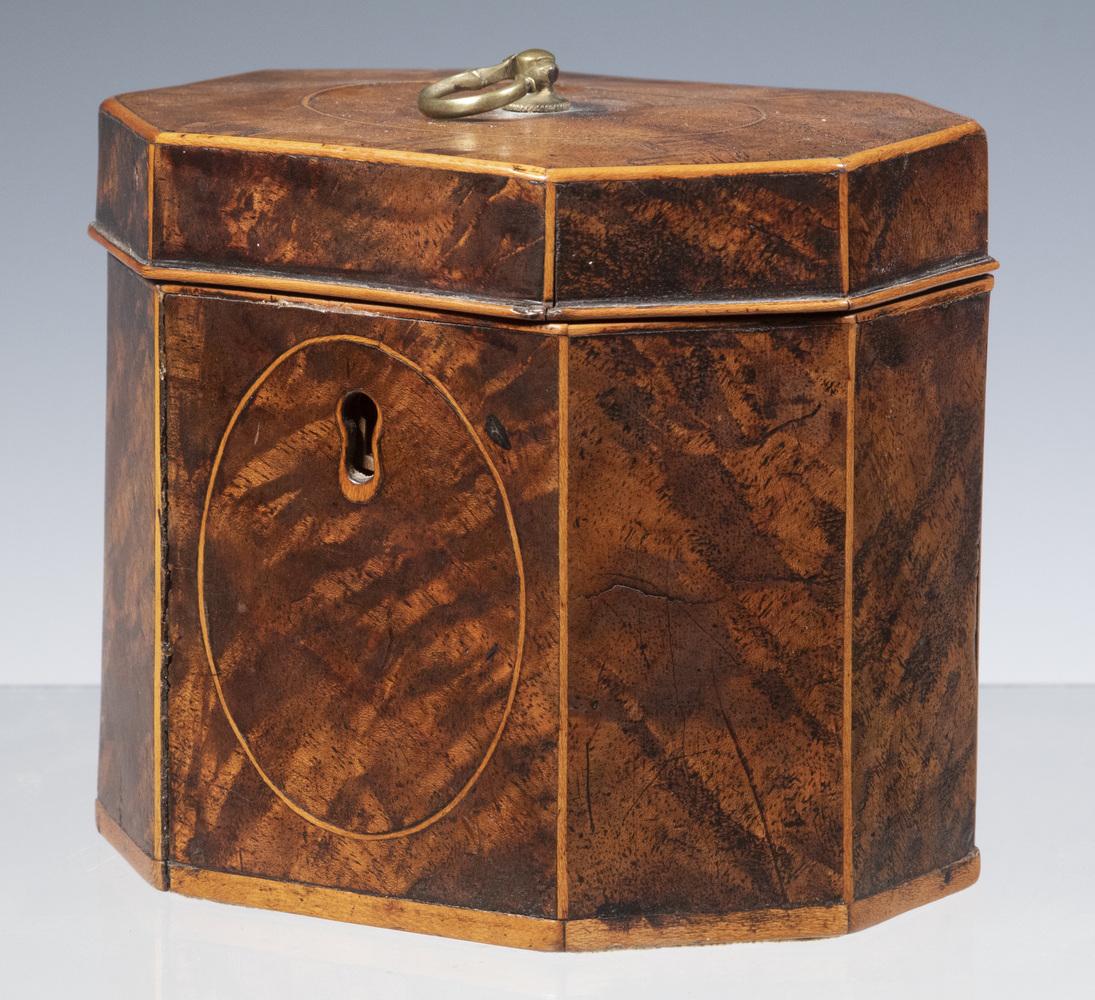 OCTAGONAL BURL VENEERED TEA CADDY (1 of 4)
