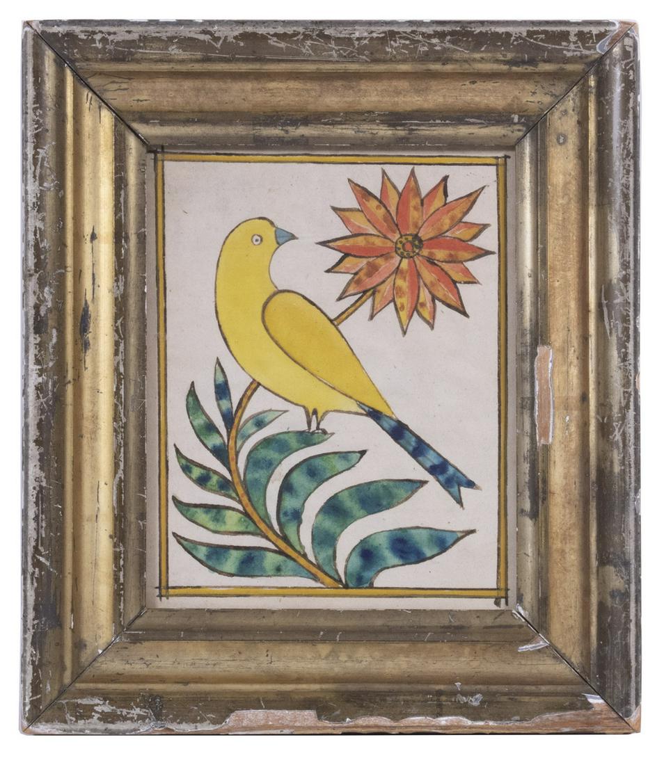 NEW ENGLAND FOLK ART PAINTING OF A YELLOW BIRD (1 of 3)