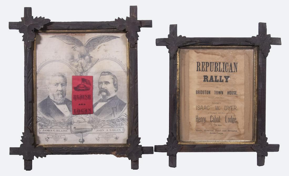(2) FRAMED POLITICAL EPHEMERA FROM THE ISAAC W. DYER FAMILY OF PORTLAND, MAINE (1 of 3)