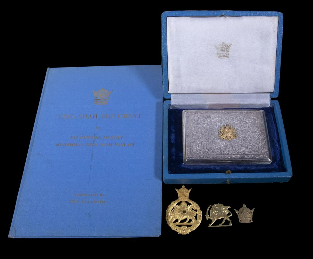 SHAH OF IRAN PRESENTATION SILVER CIGARETTE CASE, PLUS EPHEMERA (1 of 6)