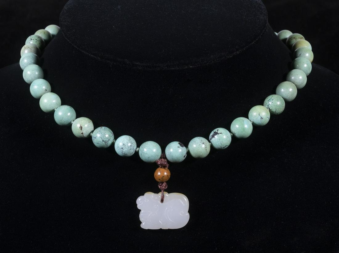 CHINESE TURQUOISE & WHITE JADE NECKLACE (1 of 3)