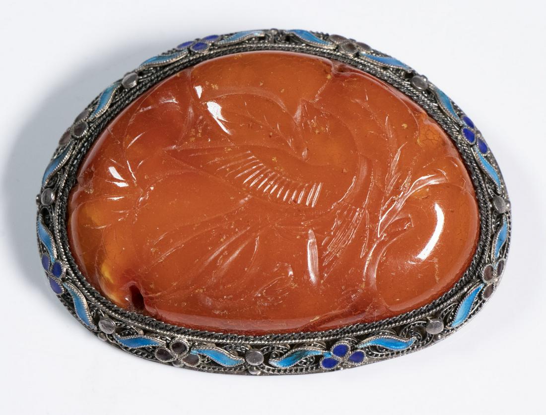 AMBER & SILVER BROOCH (1 of 2)