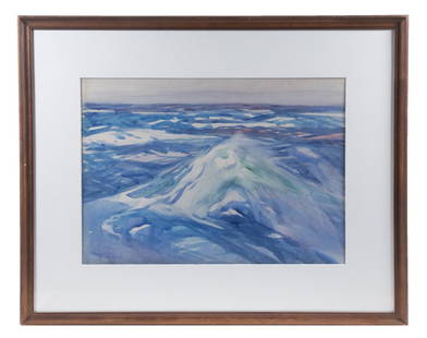 CHARLES HERBERT WOODBURY (ME/MA, 1864-1940): Rogue Wave, watercolor on paper, unsigned, but in his distinctive hand, housed in a mahogany cove frame, matted and glazed, OS: 23 1/2" x 29 1/2", SS: 14 1/2" x 20 1/2", good condition.