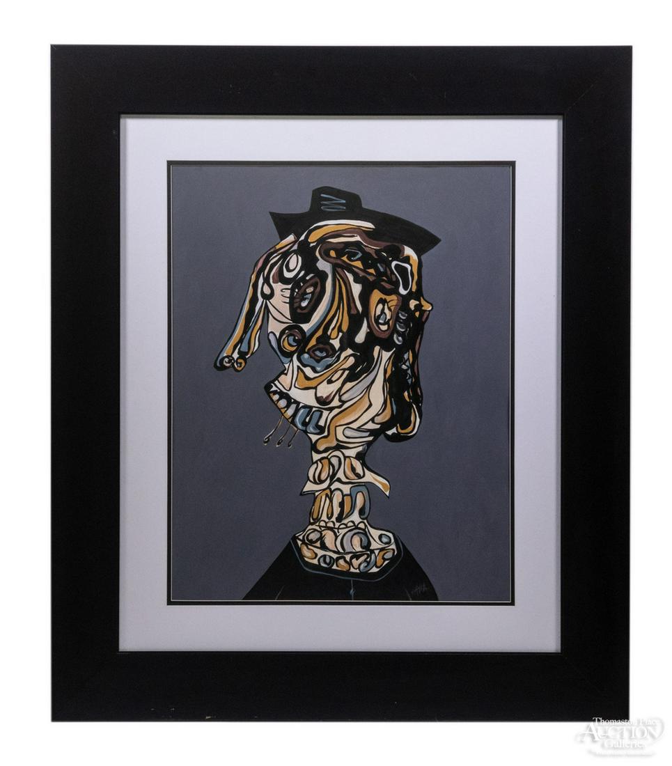 ATTRIBUTED TO ANTONIO SAURA (SPAIN, 1930-1998): Bust Portrait; gouache, ink and graphite on paper, signed at the shoulder, housed in satin black panel frame, matted under non-glare glass. OS: 42" x 36", SS: 27 1/2" x 21", small rubs to frame.