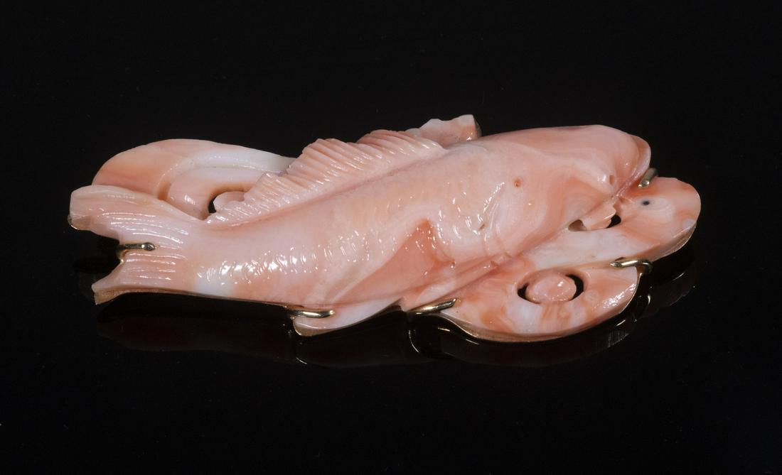 CARVED CORAL FISH FORM BROOCH (1 of 2)