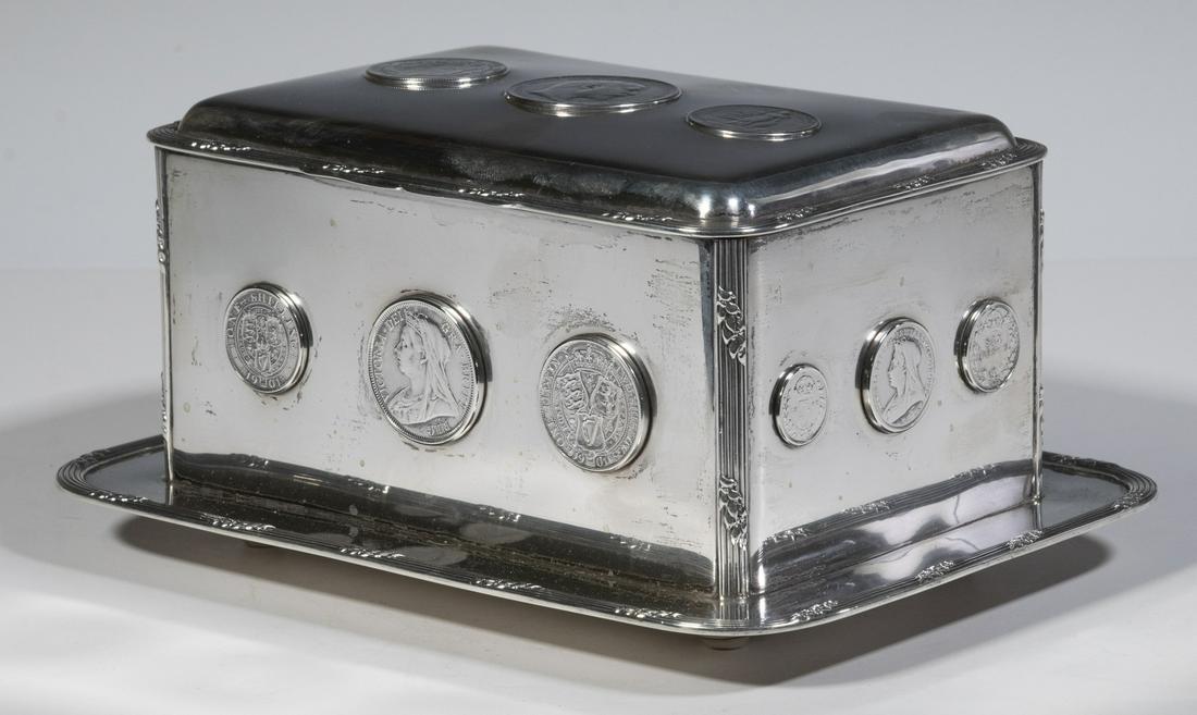 ENGLISH STERLING COIN INSET COFFER (1 of 10)