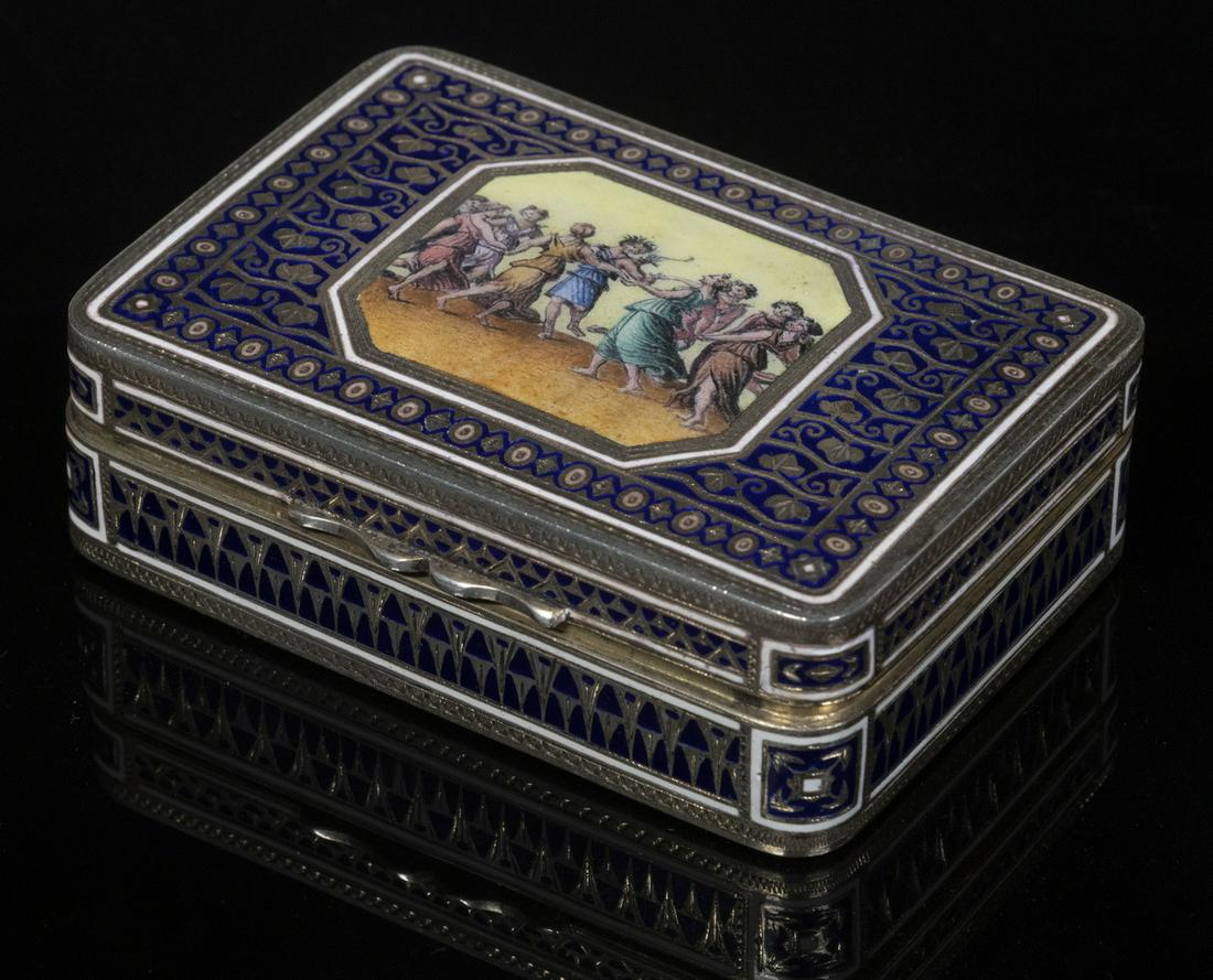 CONTINENTAL SILVER AND ENAMEL SNUFF BOX (1 of 5)