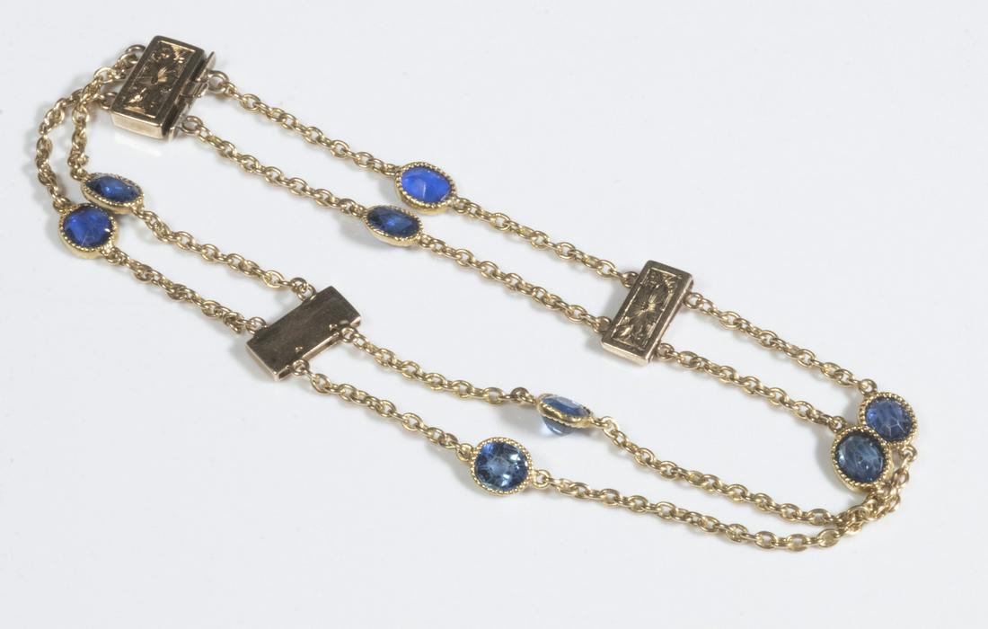 ANTIQUE 14K GOLD LINK AND SAPPHIRE BRACELET (1 of 3)