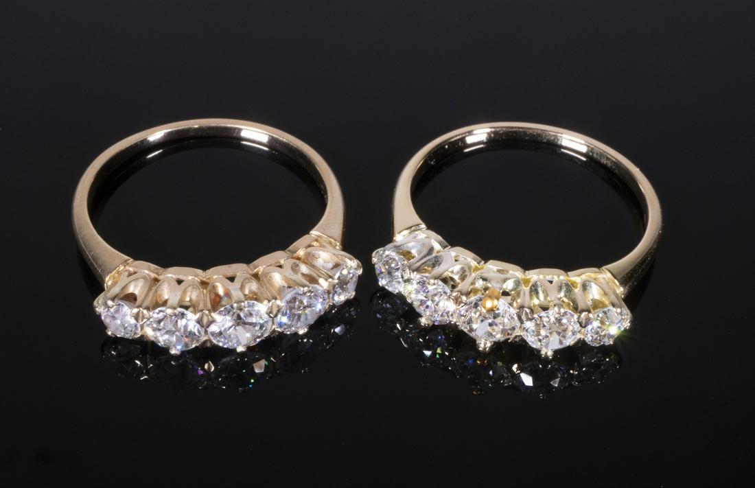 MATCHING PAIR OF ANTIQUE 14K GOLD DIAMOND ANNIVERSARY BANDS (1 of 2)