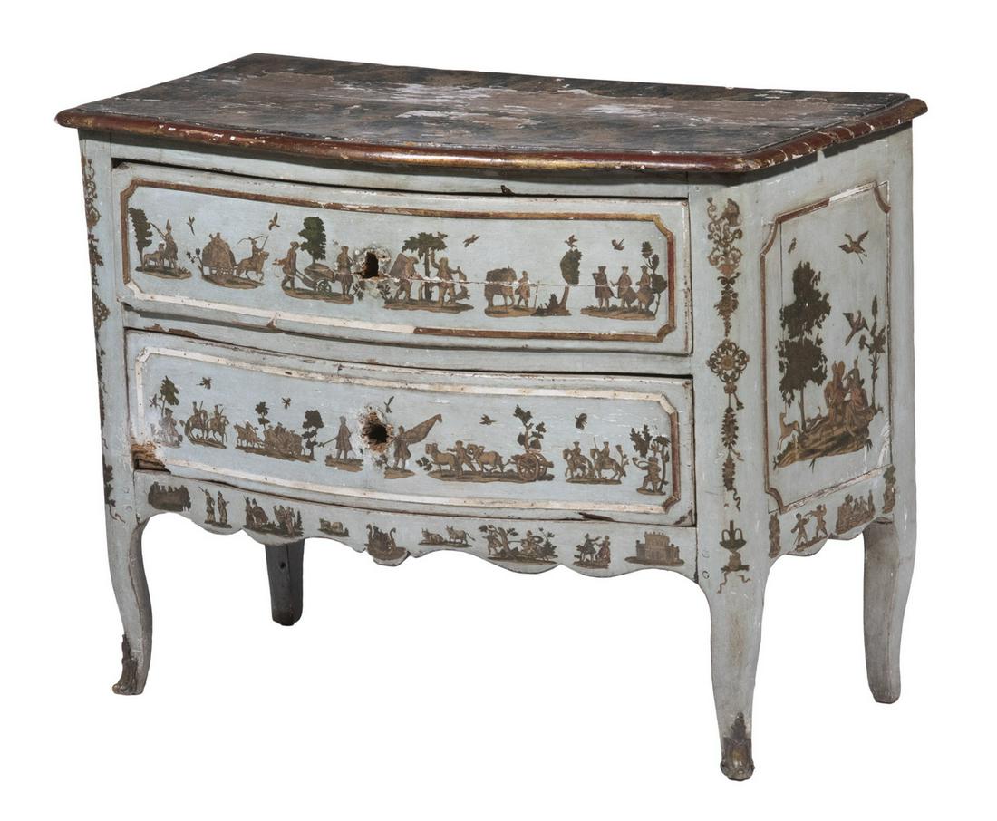 LOW PAINTED TWO-DRAWER FRENCH PAINTED BOMBE CHEST (1 of 7)