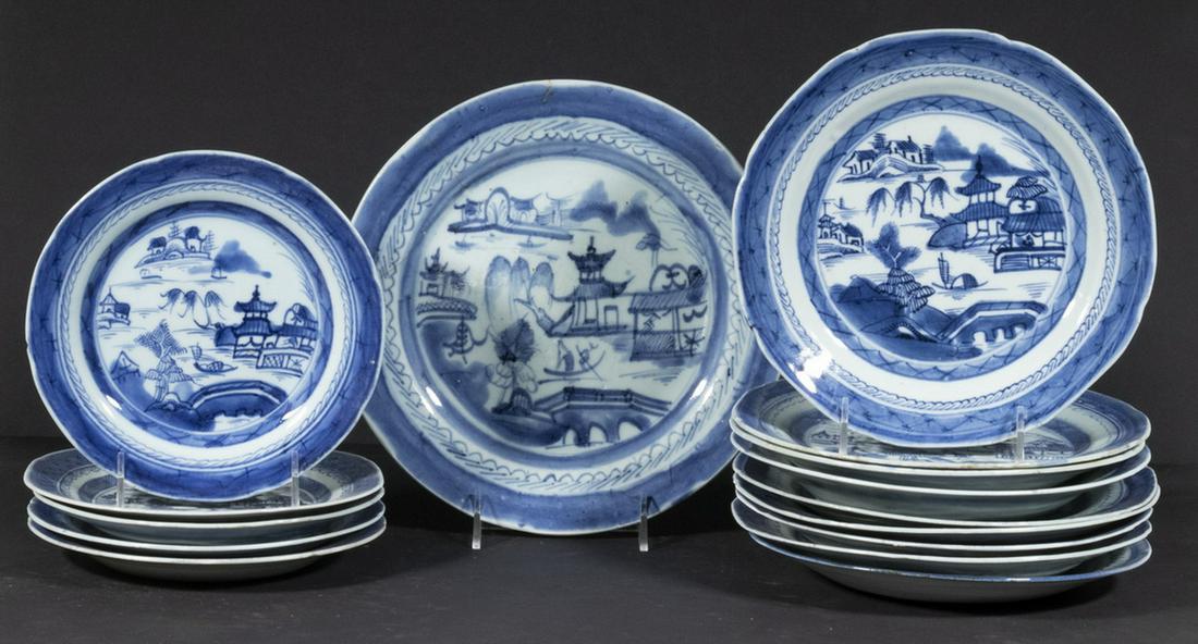 (15) CHINESE BLUE & WHITE CANTON PLATES (1 of 2)