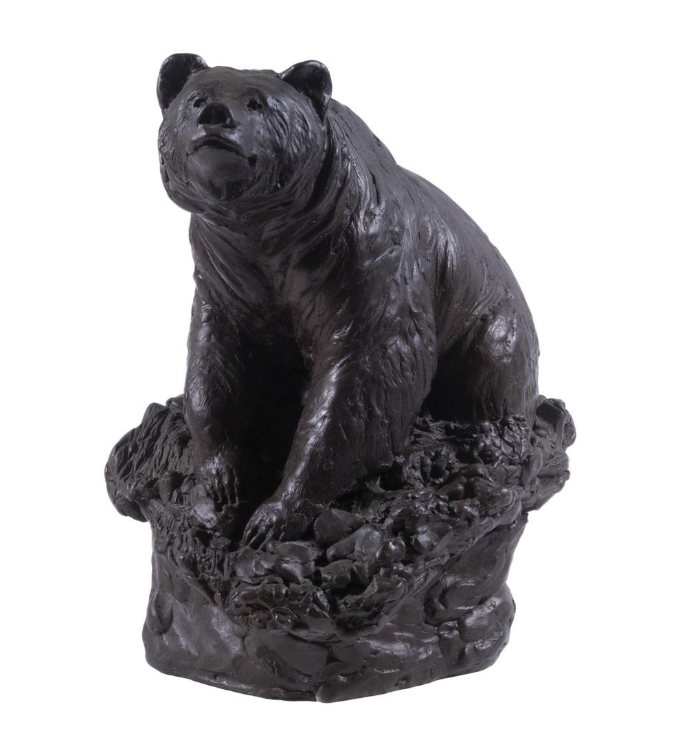 MICHAEL COLEMAN (UT, 1946- ): "Grizzly", limited edition bronze sculpture, #30/30, signed near base, depicting a bear amid brush, 9 1/2" high, 6 1/2" x 9". Good condition.