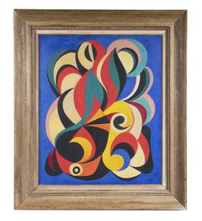 AUGUSTE HERBIN (FRANCE, 1882-1960): Untitled Abstract, oil on linen, signed lower right, in gold molded frame with linen liner, OS: 33 1/2" x 29 1/2", SS: 25 1/2" x 20 1/2". Good condition. Includes export papers from Cuba in 1960, exhi