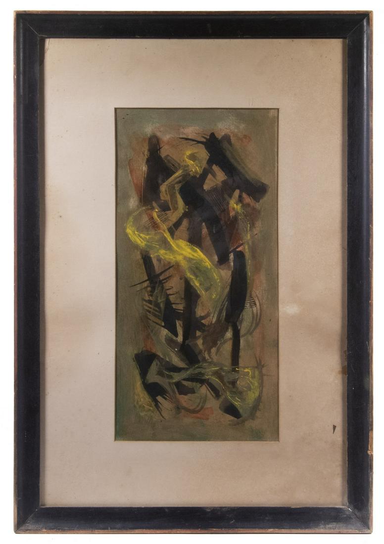 ATRIBUTED TO FRANZ JOSEF KLINE (NY/MA, 1910-1962): Abstract, mixed media on board, unsigned, in black and mahogany cove frame, matted under glass, OS: 30 1/2" x 21", SS: 19 1/2" x 9 1/2".Letter on back states this was purchased from the estate of W. H