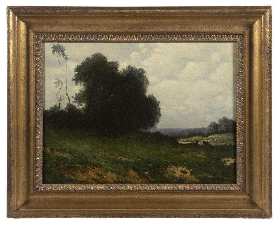 CARL JONNEVOLD (CA/NORWAY, 1856 - 1930 OR 1955): True Landscape, oil on canvas, signed lower right, in modern gold cove frame, OS: 16 1/2" x 20 1/2."