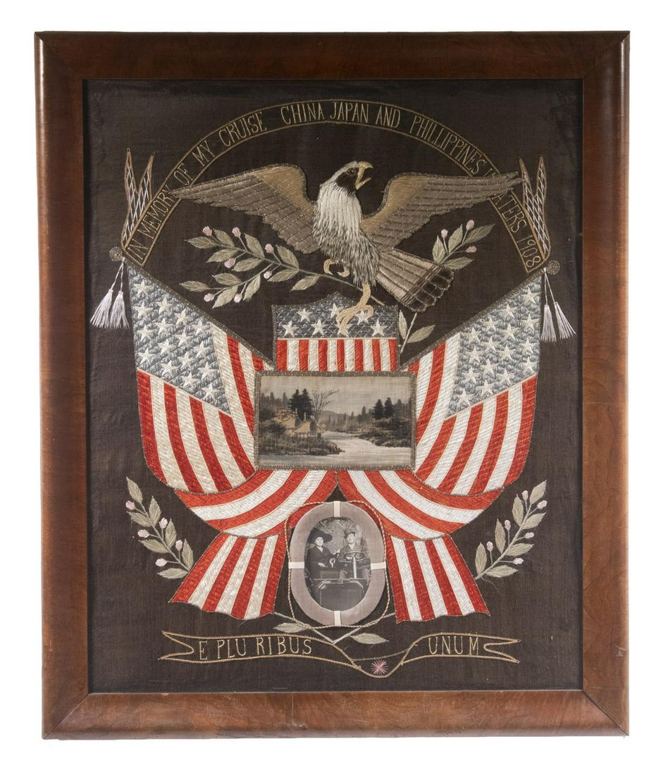 US EAGLE SILKWORK WITH PAINTING AND PHOTO, FRAMED (1 of 4)