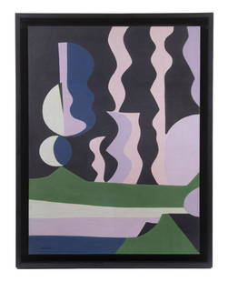 SABRI BERKEL (TURKEY, 1907-1993): Abstract, oil on hardboard, signed lower left, in black box shadowline frame, OS: 26" x 20 1/4", SS: 23 1/2" x 17 1/2".