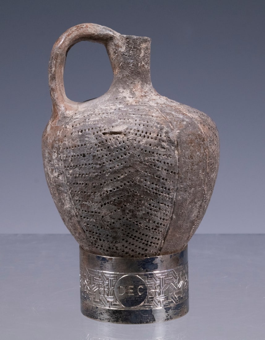 SMALL BLACK CLAY POURING VESSEL W/ STIPPLE DECORATION (1 of 3)