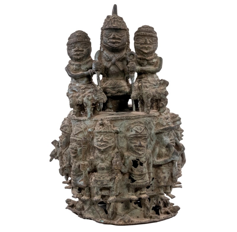 AFRICAN CAST BRONZE ALTAR OR SHRINE, LATE 19TH C. BENIN (1 of 5)