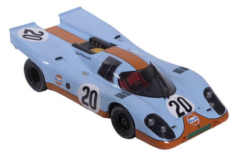 1970 PORSCHE 917K DIECAST MODEL CAR: Limited Edition 1:12 Scale Diecast Model Race Car by Norev, #0952/1000, with detailed interior and exterior, rubber tires, authentic decoration, 3 1/8" high, 14" x 6 1/2". Good condition.