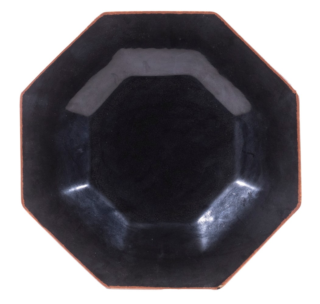 BROTHER THOMAS BEZANSON (CANADA/VT, 1929-2007) ART POTTERY: Octagonal Ceramic Charger, with Honan Tenmoku glazed surface, base incised "Benedictine Monks, Weston, Vermont" and with Bezanson's 1970s era cipher, 16 1/4" x 16 1/2". Small rim chip.