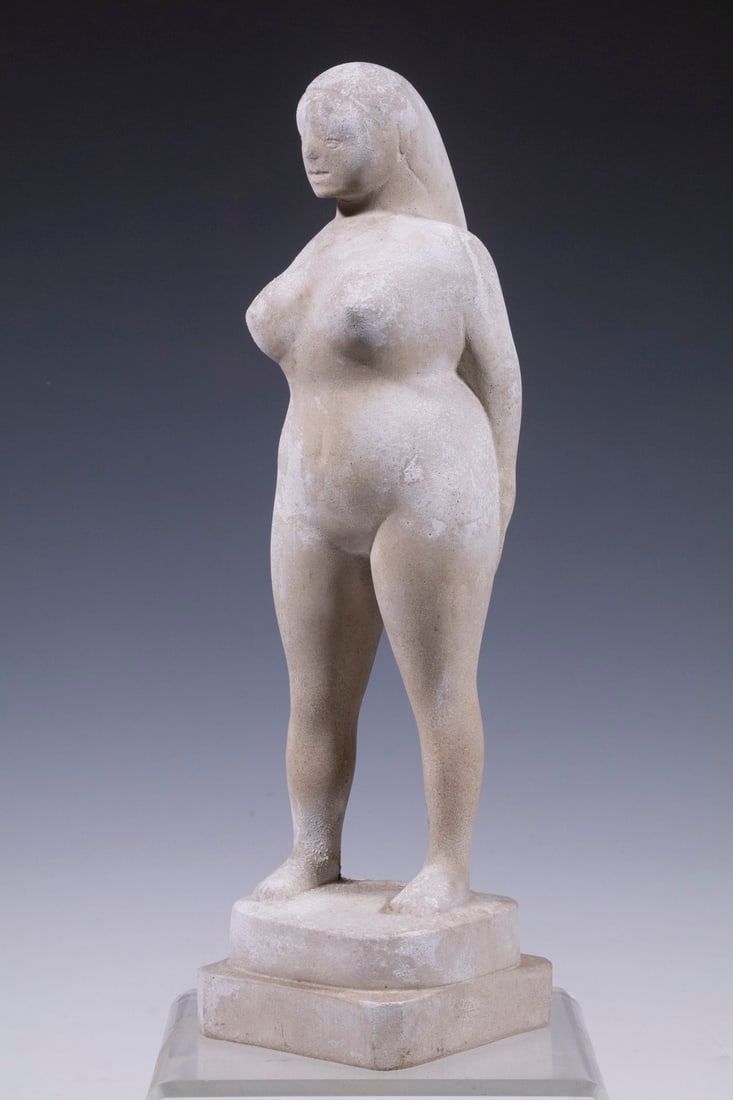ANITA WESCHLER (NY, 1903-2000): Standing Female Nude, stone sculpture, signed top of base, base back marked "Limited Edition" and "Robinson Galleries, Inc., New York City", 13 1/2" high, 4" sq.