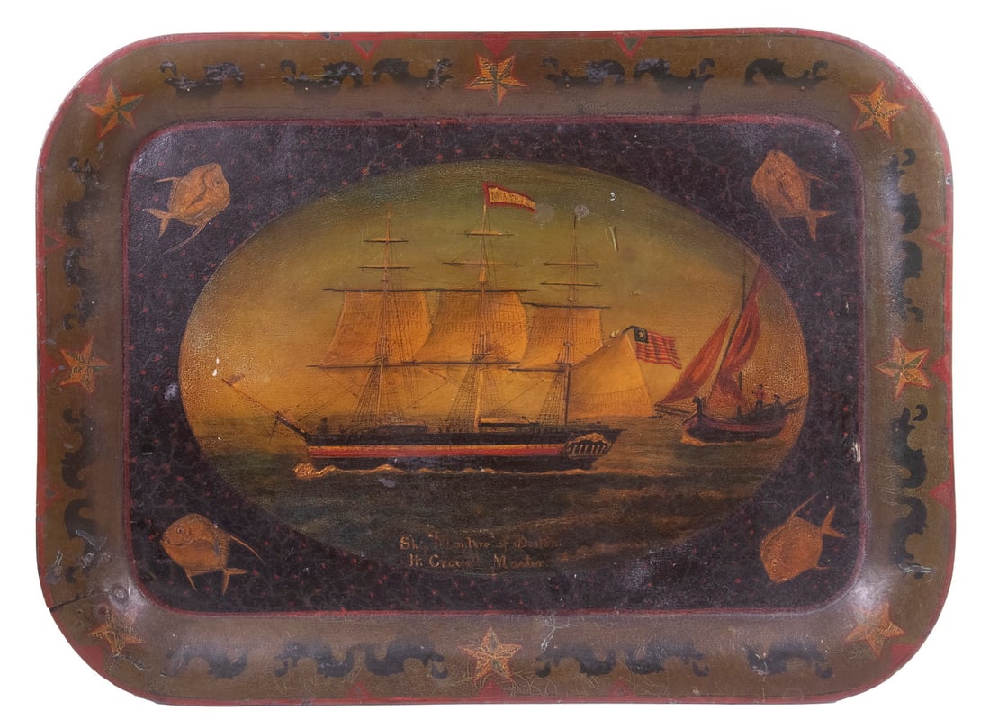 AMERICAN TOLE PAINTED TRAY WITH SAILING SHIP (1 of 4)