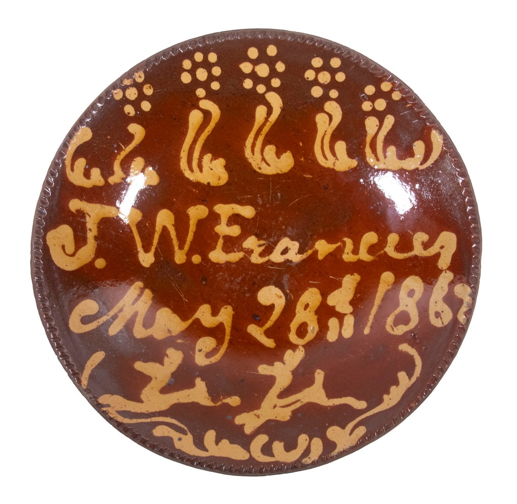 EARLY SLIP-DECORATED REDWARE PLATE (1 of 3)