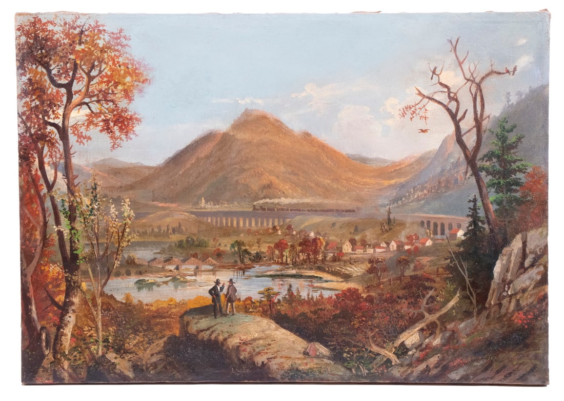 PERIOD PAINTING OF LANDMARK PENN RAILROAD BRIDGE (1 of 4)