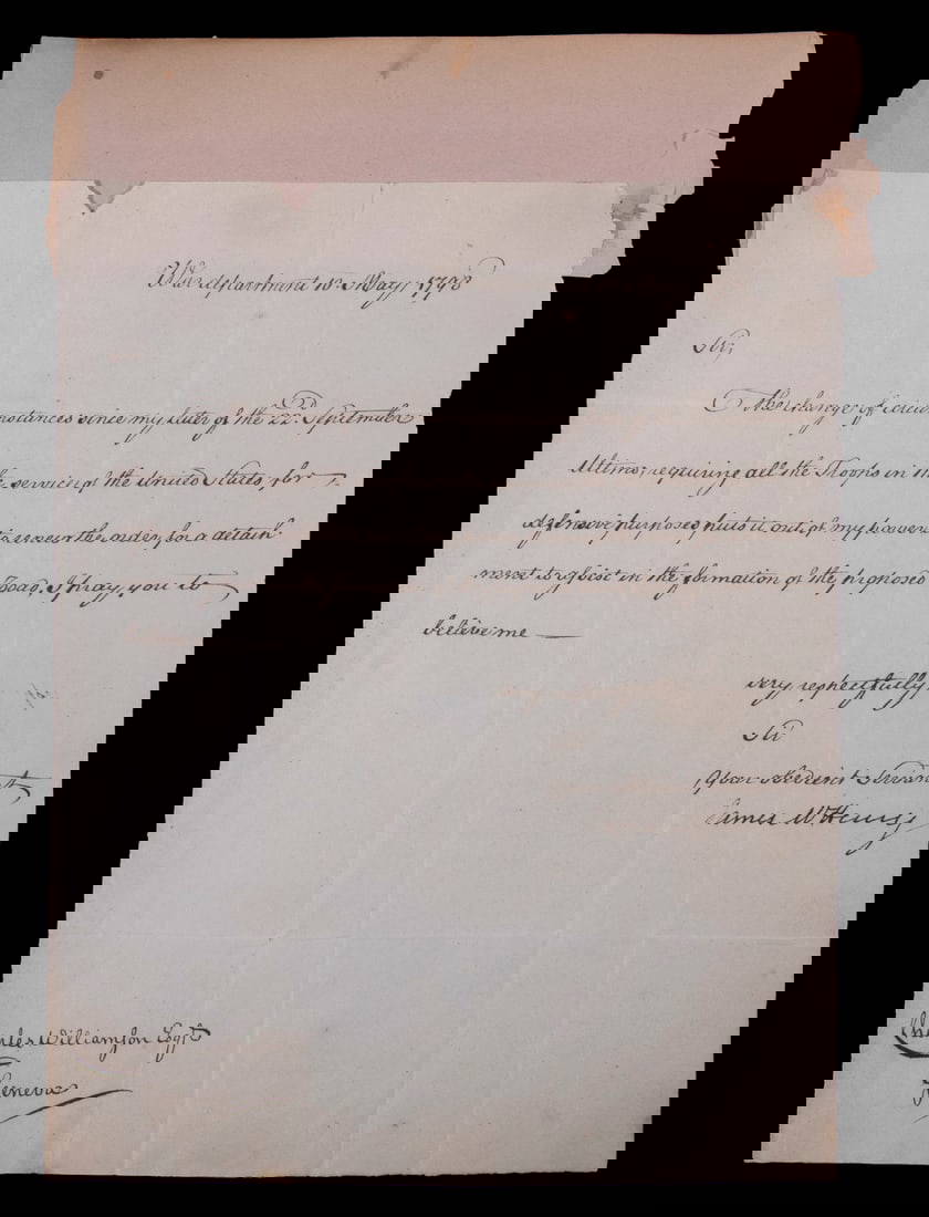 1798 James Mchenry War Department Letter To Upstate New York Land