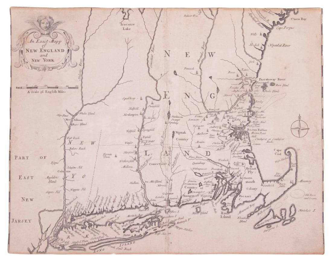 "an Exact Mapp Of New England And New York", Cotton Mather, 1702 Auction
