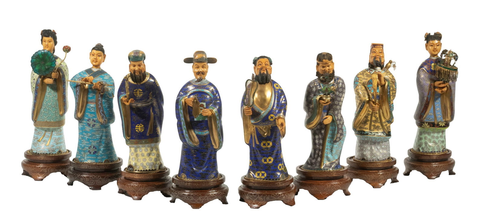 (SET OF 8) CHINESE CLOISONNE AND IVORY FIGURES, LATE QING/REPUBLIC PERIOD (1 of 5)