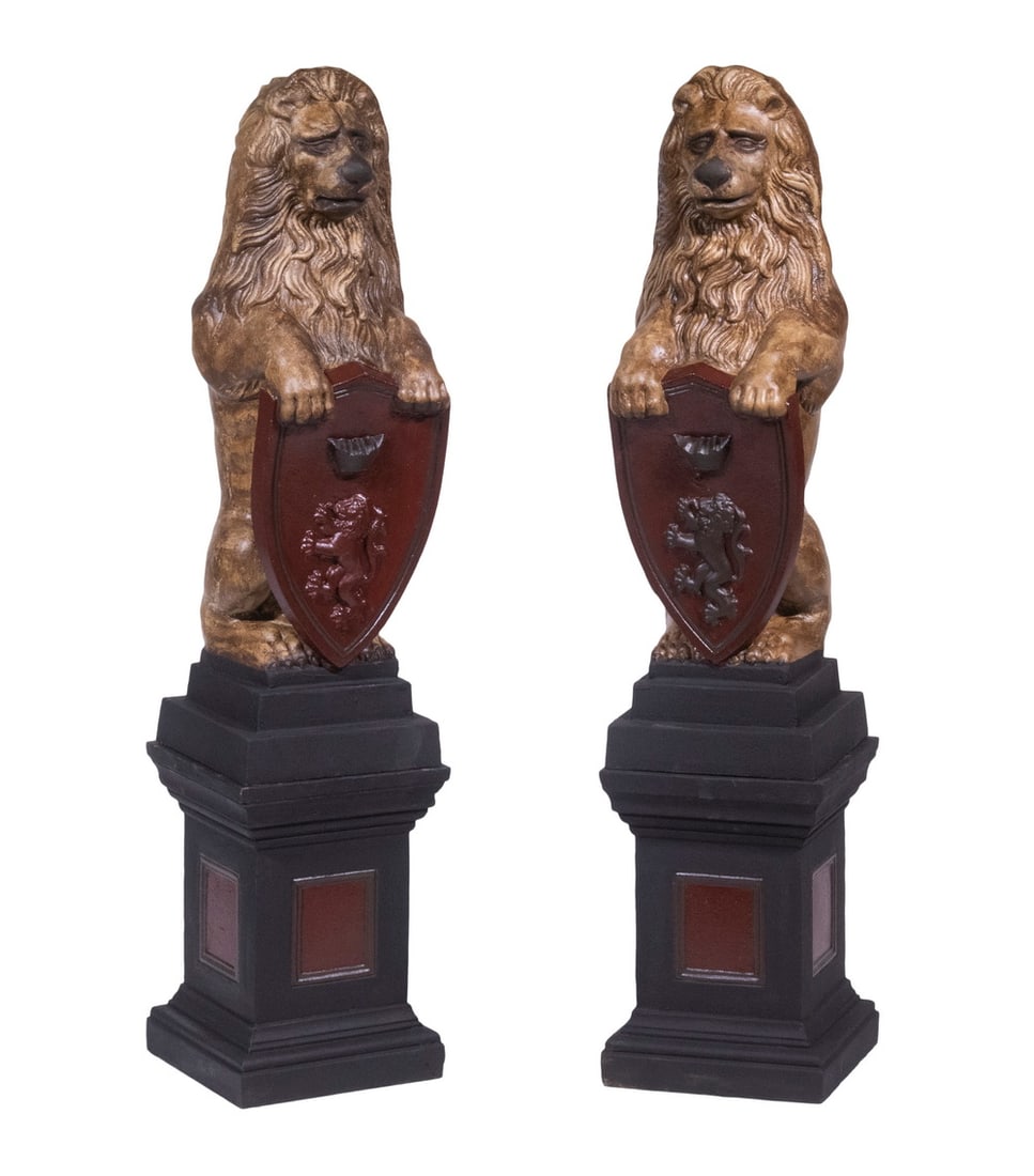 PR OF VINTAGE CAST IRON ENTRANCE LION STATUES (1 of 3)