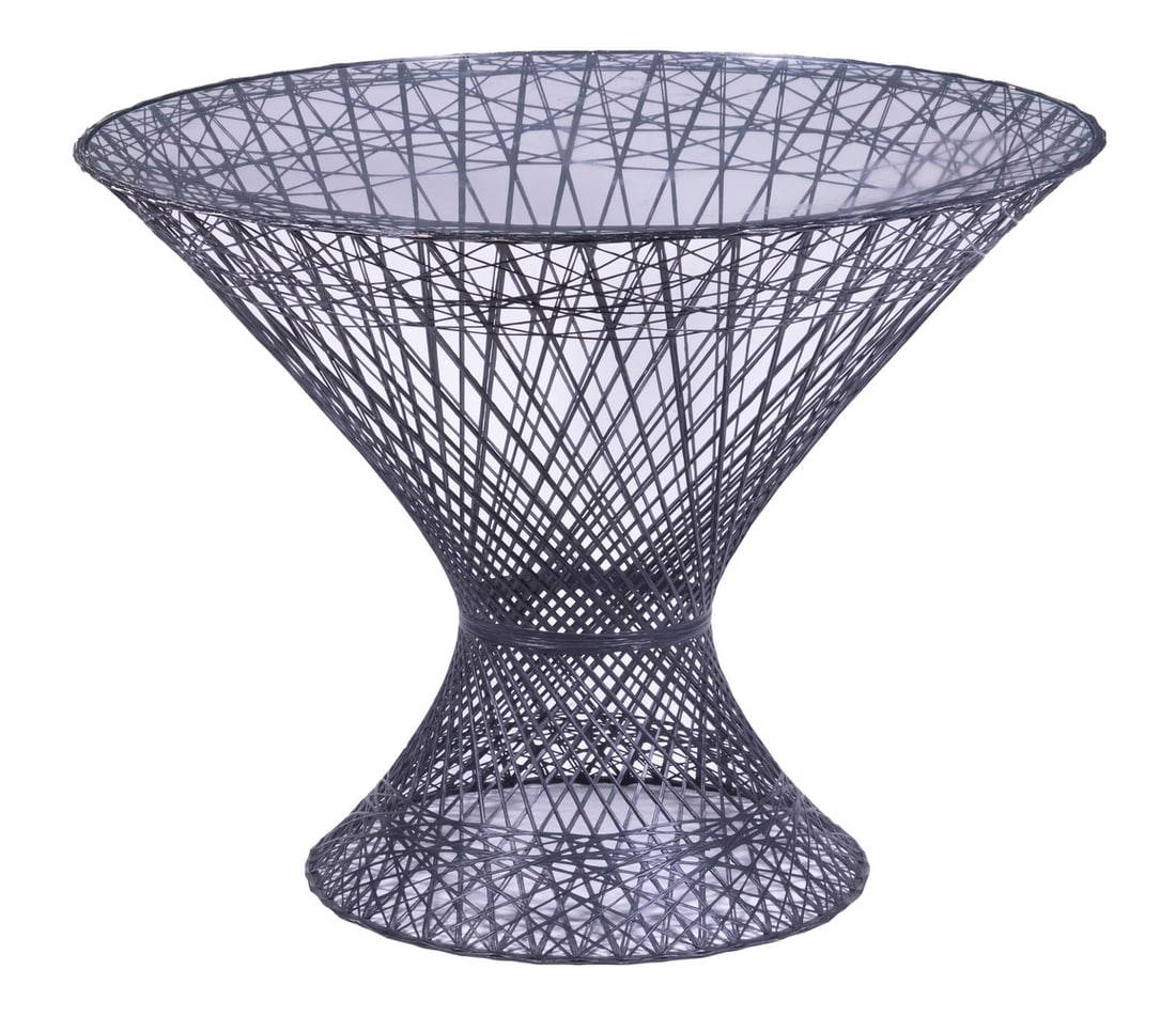 Modernist Round Black Wicker Glass Top Breakfast Table Auction