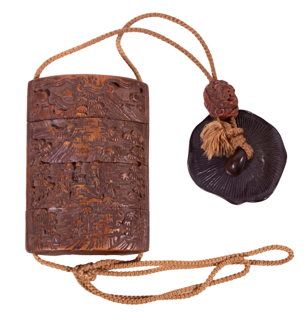 19TH C. JAPANESE INRO WITH NETSUKE & OJIME (1 of 4)