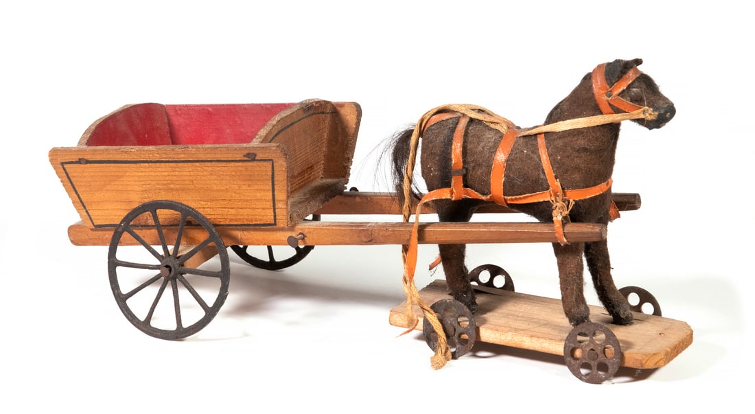 HORSE PULL TOY WITH WOODEN CART (1 of 6)