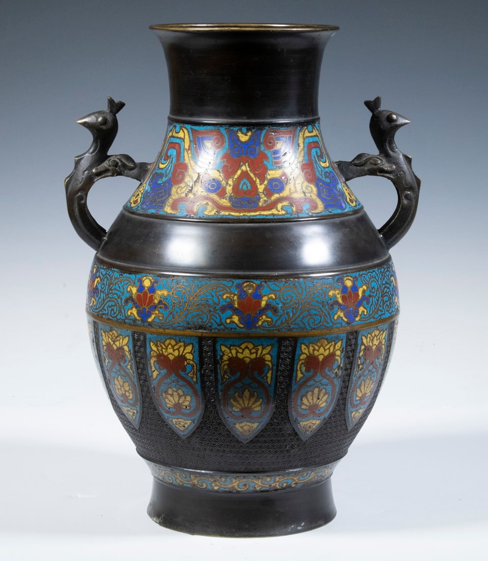CHINESE BRONZE & CLOISONNE URN (1 of 4)